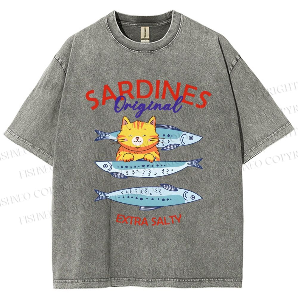 Unisex Sardines Printed Washed Tee