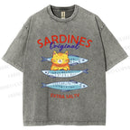 Unisex Sardines Printed Washed Tee