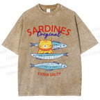 Unisex Sardines Printed Washed Tee