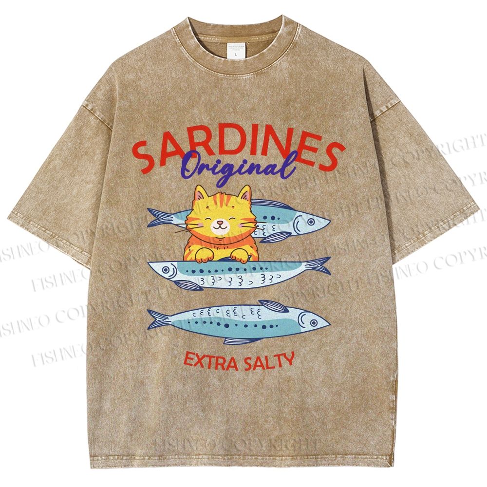 Unisex Sardines Printed Washed Tee