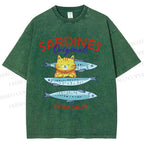 Unisex Sardines Printed Washed Tee