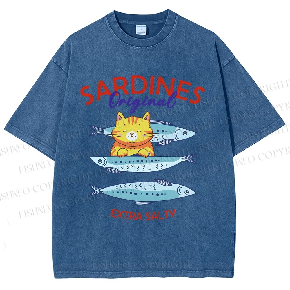 Unisex Sardines Printed Washed Tee