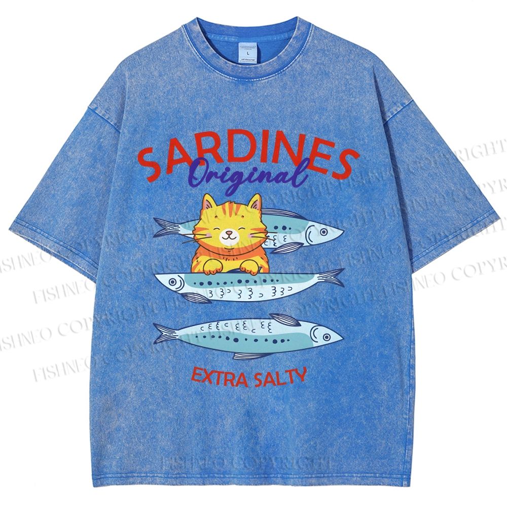Unisex Sardines Printed Washed Tee