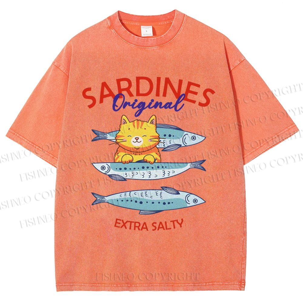 Unisex Sardines Printed Washed Tee