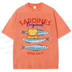Unisex Sardines Printed Washed Tee
