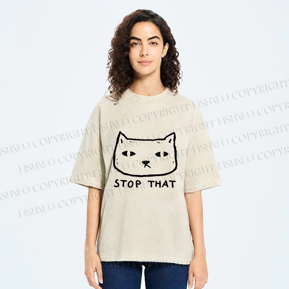 Unisex Stop That Cat Printed Washed Tee