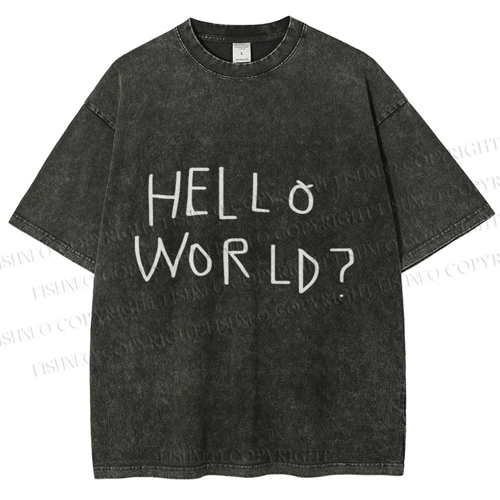Unisex Hello World Printed Washed Tee