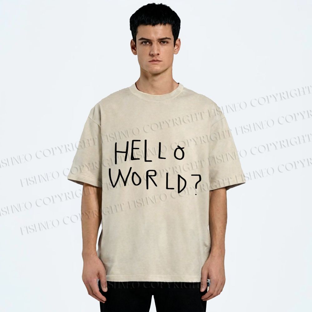 Unisex Hello World Printed Washed Tee