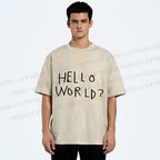 Unisex Hello World Printed Washed Tee