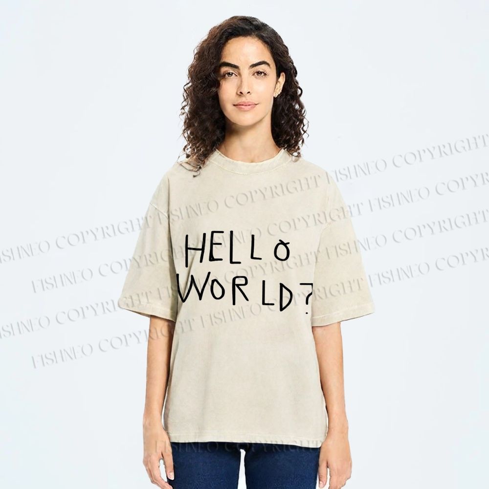 Unisex Hello World Printed Washed Tee