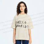Unisex Hello World Printed Washed Tee