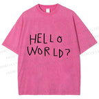 Unisex Hello World Printed Washed Tee