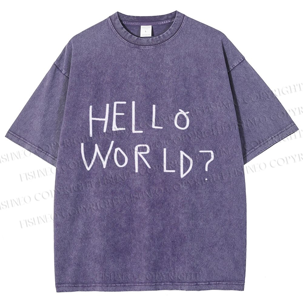 Unisex Hello World Printed Washed Tee