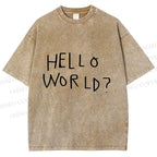 Unisex Hello World Printed Washed Tee