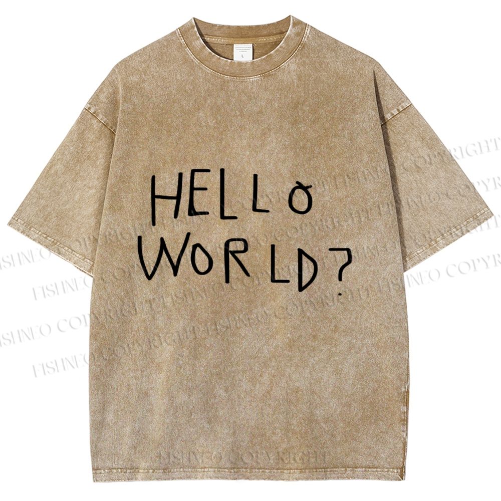 Unisex Hello World Printed Washed Tee