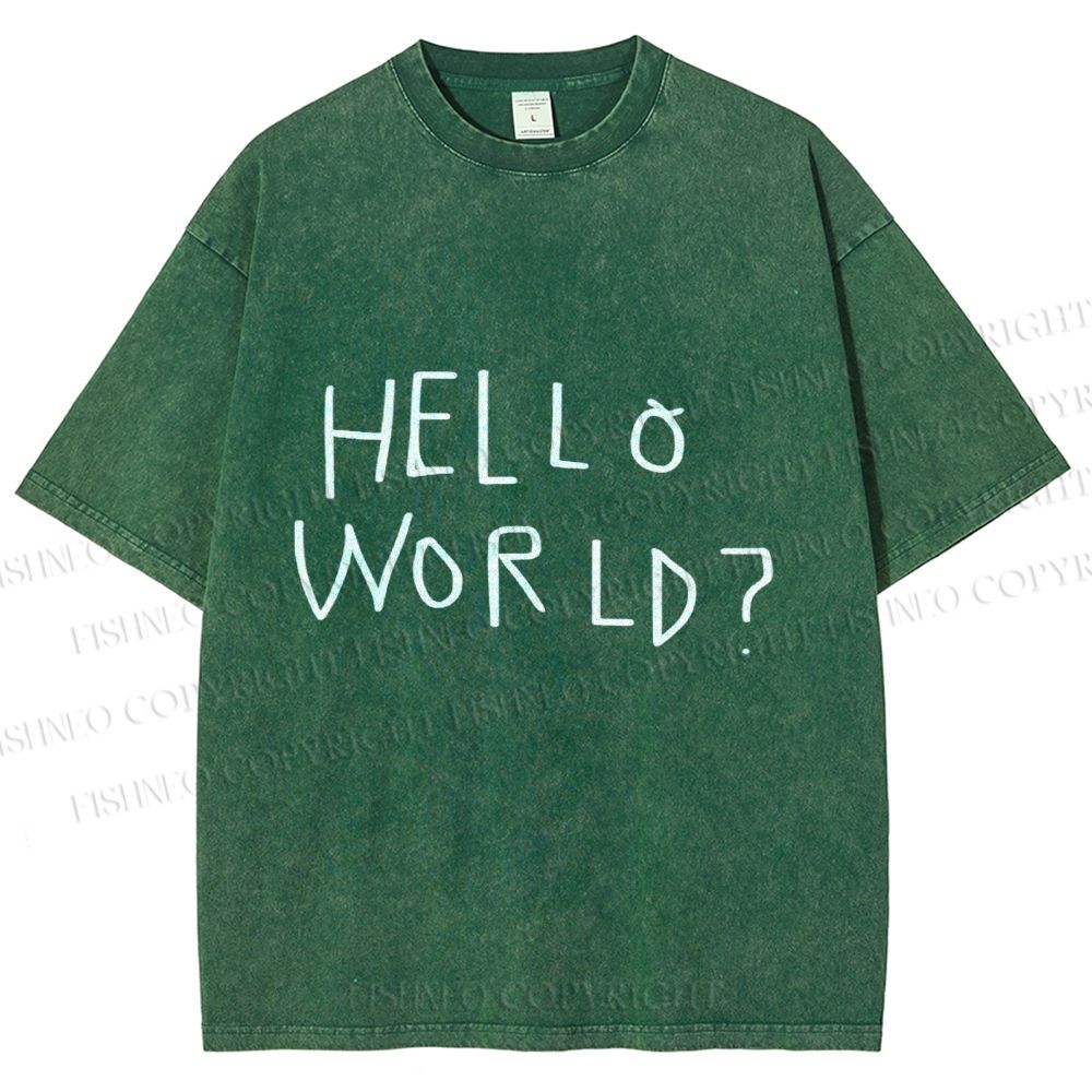 Unisex Hello World Printed Washed Tee