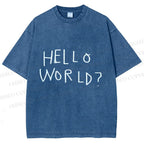 Unisex Hello World Printed Washed Tee