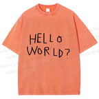 Unisex Hello World Printed Washed Tee