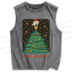 Unisex Merry Christmas Tree Printed Washed Tank Top