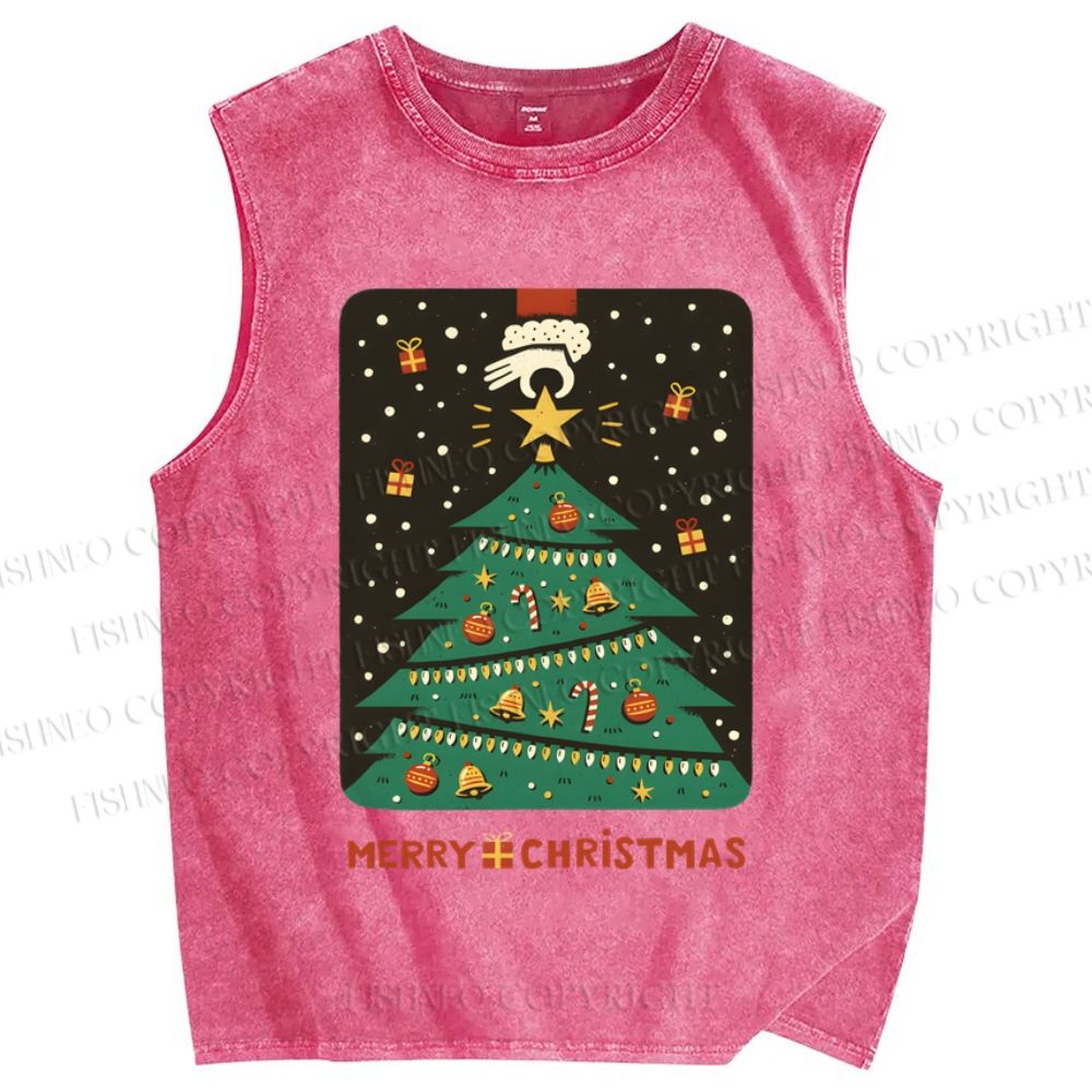 Unisex Merry Christmas Tree Printed Washed Tank Top