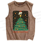 Unisex Merry Christmas Tree Printed Washed Tank Top