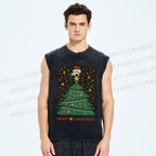 Unisex Merry Christmas Tree Printed Washed Tank Top