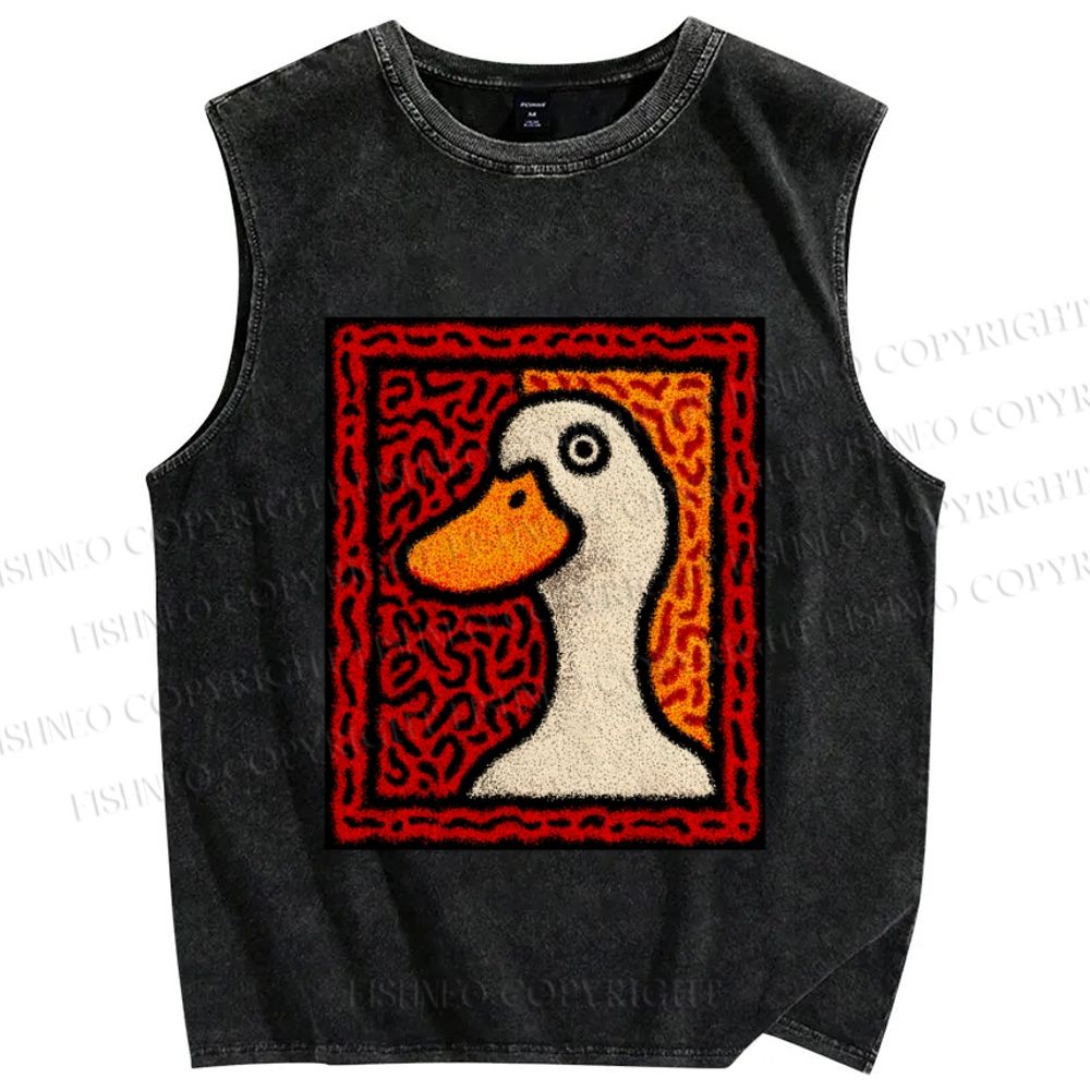 Unisex Duck Art Printed Washed Tank Top