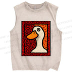 Unisex Duck Art Printed Washed Tank Top