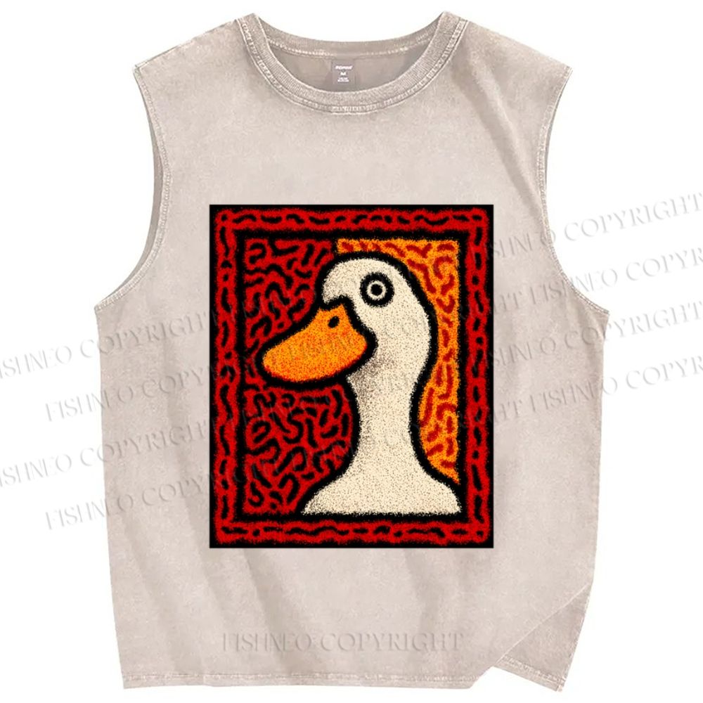 Unisex Duck Art Printed Washed Tank Top