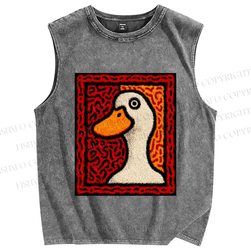 Unisex Duck Art Printed Washed Tank Top