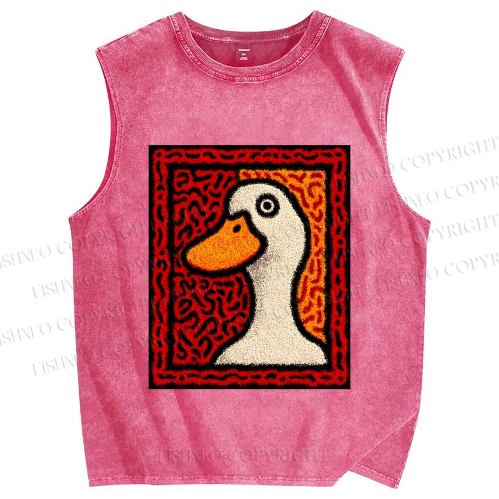 Unisex Duck Art Printed Washed Tank Top