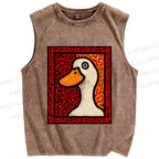 Unisex Duck Art Printed Washed Tank Top