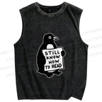 Unisex Silly Pinguin Still Know How to Read Printed Washed Tank Top