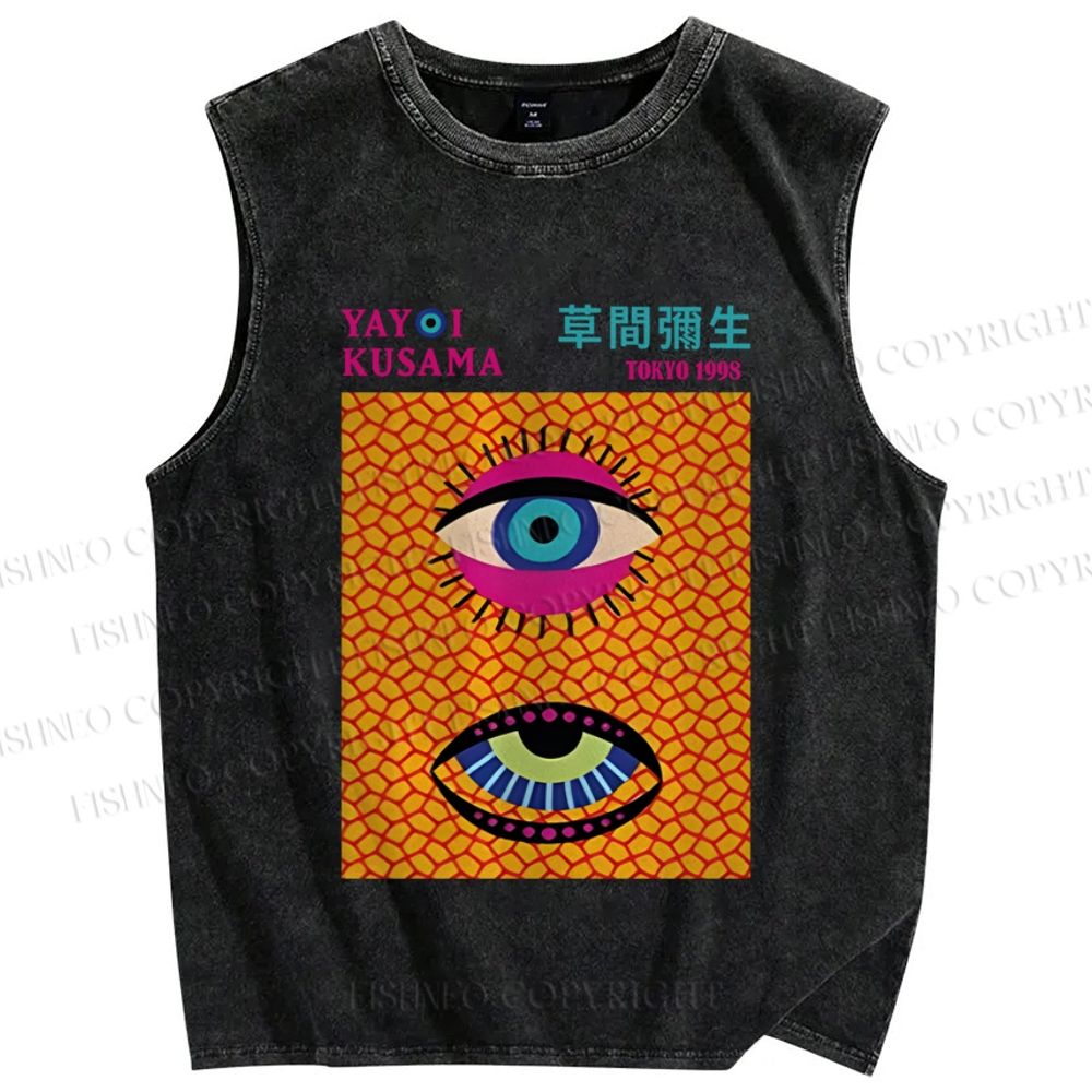 Unisex Yayoi Kusama Eyes Printed Washed Tank Top