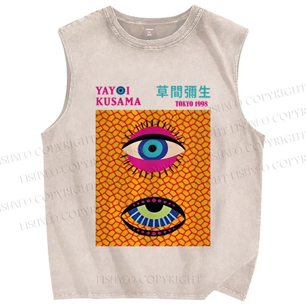 Unisex Yayoi Kusama Eyes Printed Washed Tank Top