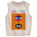 Unisex Yayoi Kusama Eyes Printed Washed Tank Top