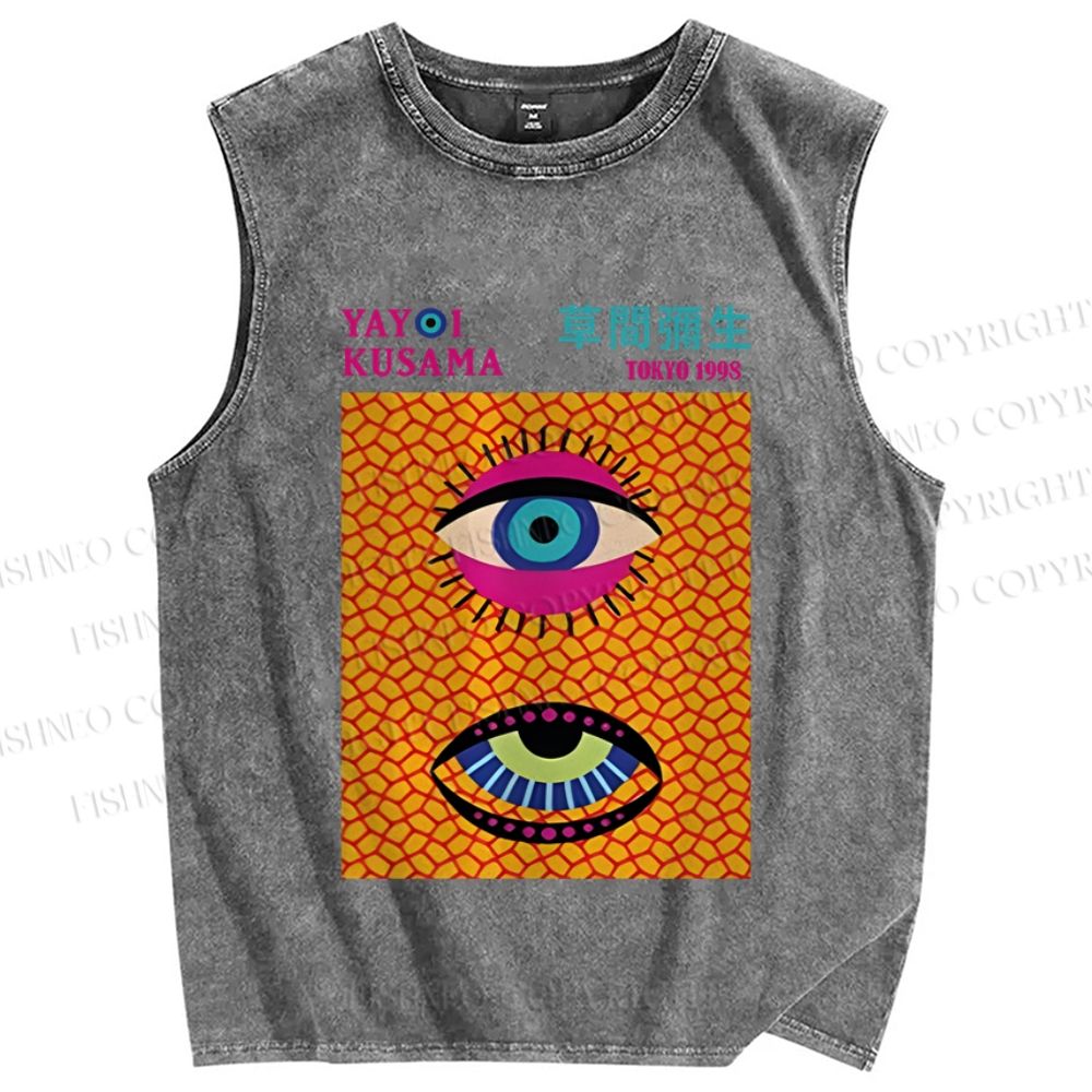Unisex Yayoi Kusama Eyes Printed Washed Tank Top
