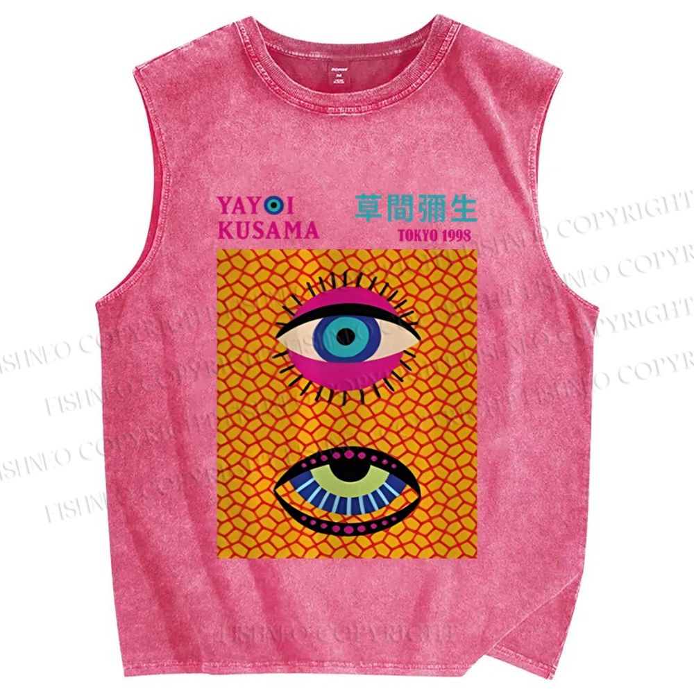 Unisex Yayoi Kusama Eyes Printed Washed Tank Top