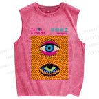 Unisex Yayoi Kusama Eyes Printed Washed Tank Top