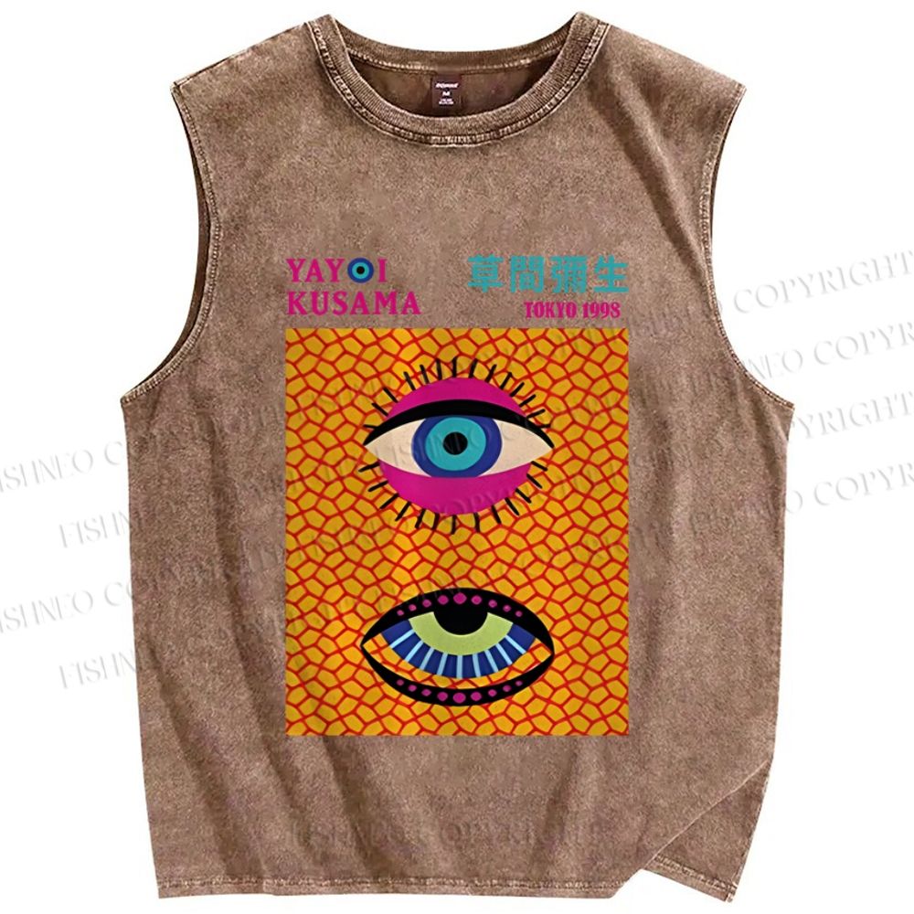 Unisex Yayoi Kusama Eyes Printed Washed Tank Top