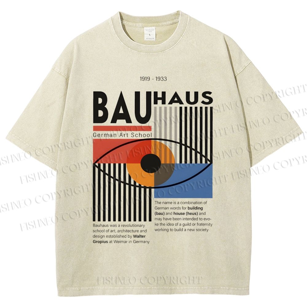 Unisex Bauhaus Geometric Eyes Printed Washed Tee
