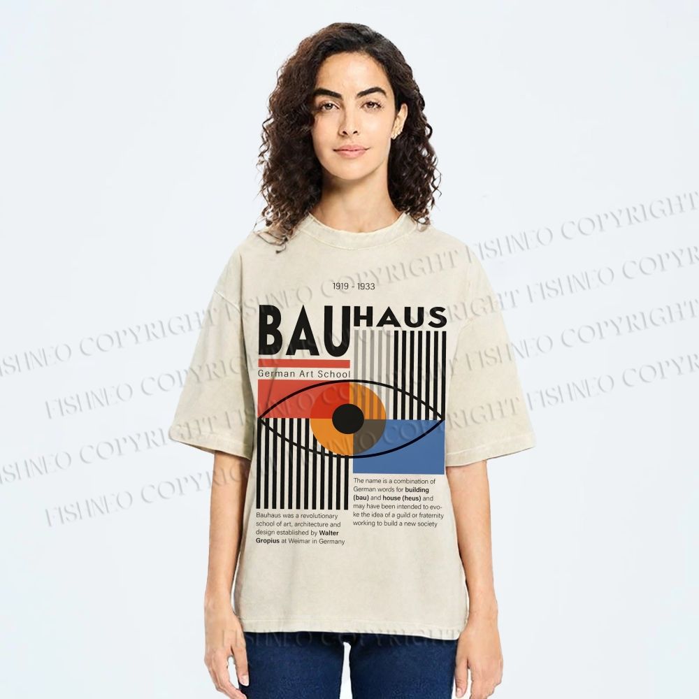 Unisex Bauhaus Geometric Eyes Printed Washed Tee