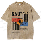 Unisex Bauhaus Geometric Eyes Printed Washed Tee