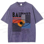 Unisex Bauhaus Geometric Eyes Printed Washed Tee