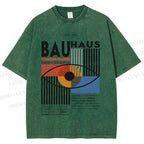 Unisex Bauhaus Geometric Eyes Printed Washed Tee