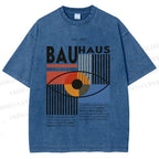 Unisex Bauhaus Geometric Eyes Printed Washed Tee