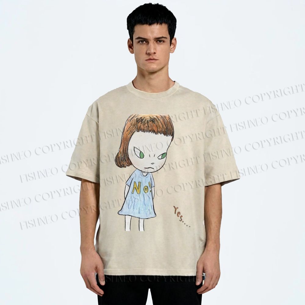 Unisex Yoshitomo Nara Girl Printed Washed Tee
