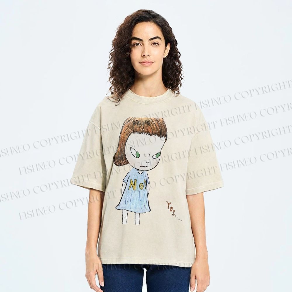 Unisex Yoshitomo Nara Girl Printed Washed Tee