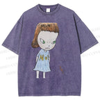 Unisex Yoshitomo Nara Girl Printed Washed Tee