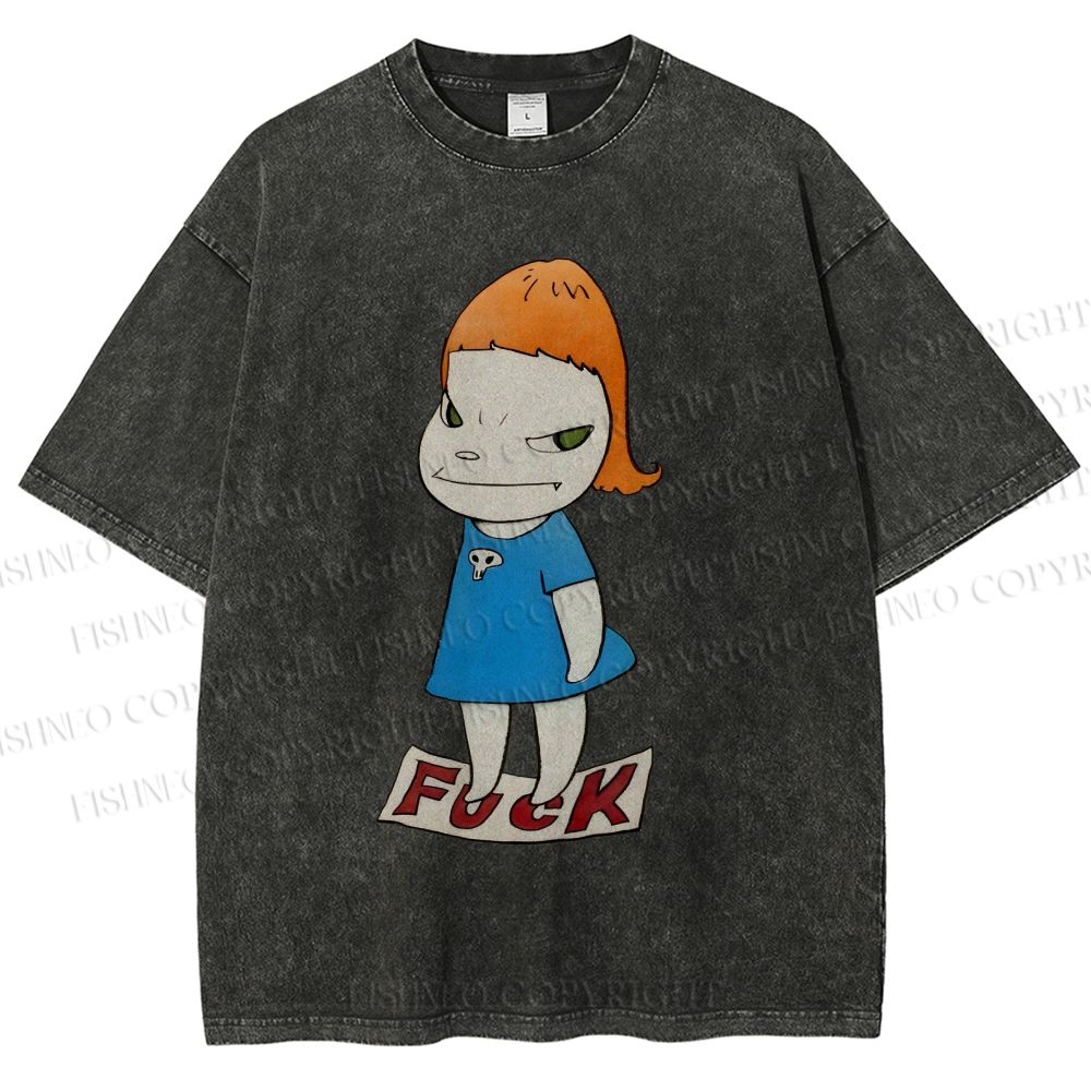 Unisex Yoshitomo Nara Fuck Girl Printed Washed Tee